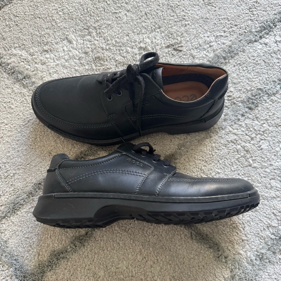 ECCO Fusion Oxford Dress Shoes Black Leather Lace-Up Moc Toe 11 new without box - Picture 1 of 12